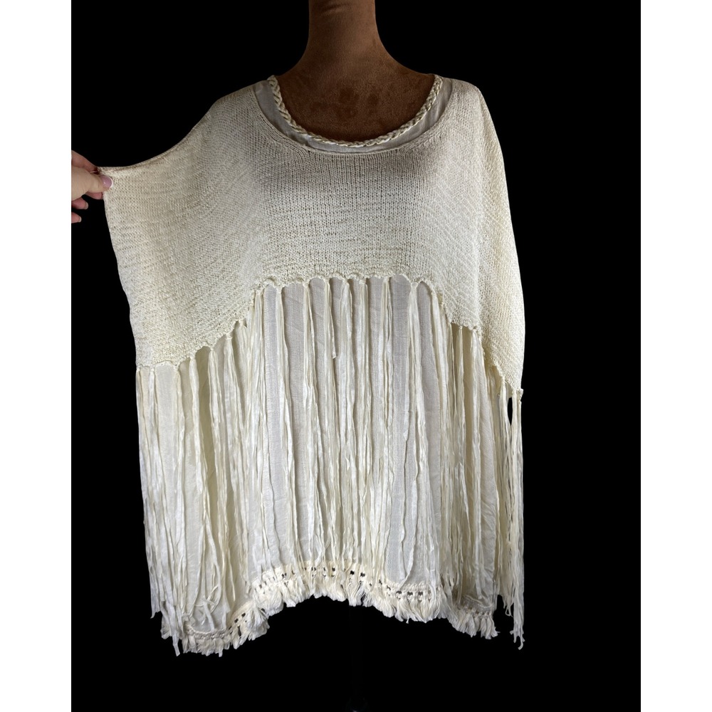 Petrol Women Ivory Fringe Poncho Sweater Knit  S/M NWT Boho